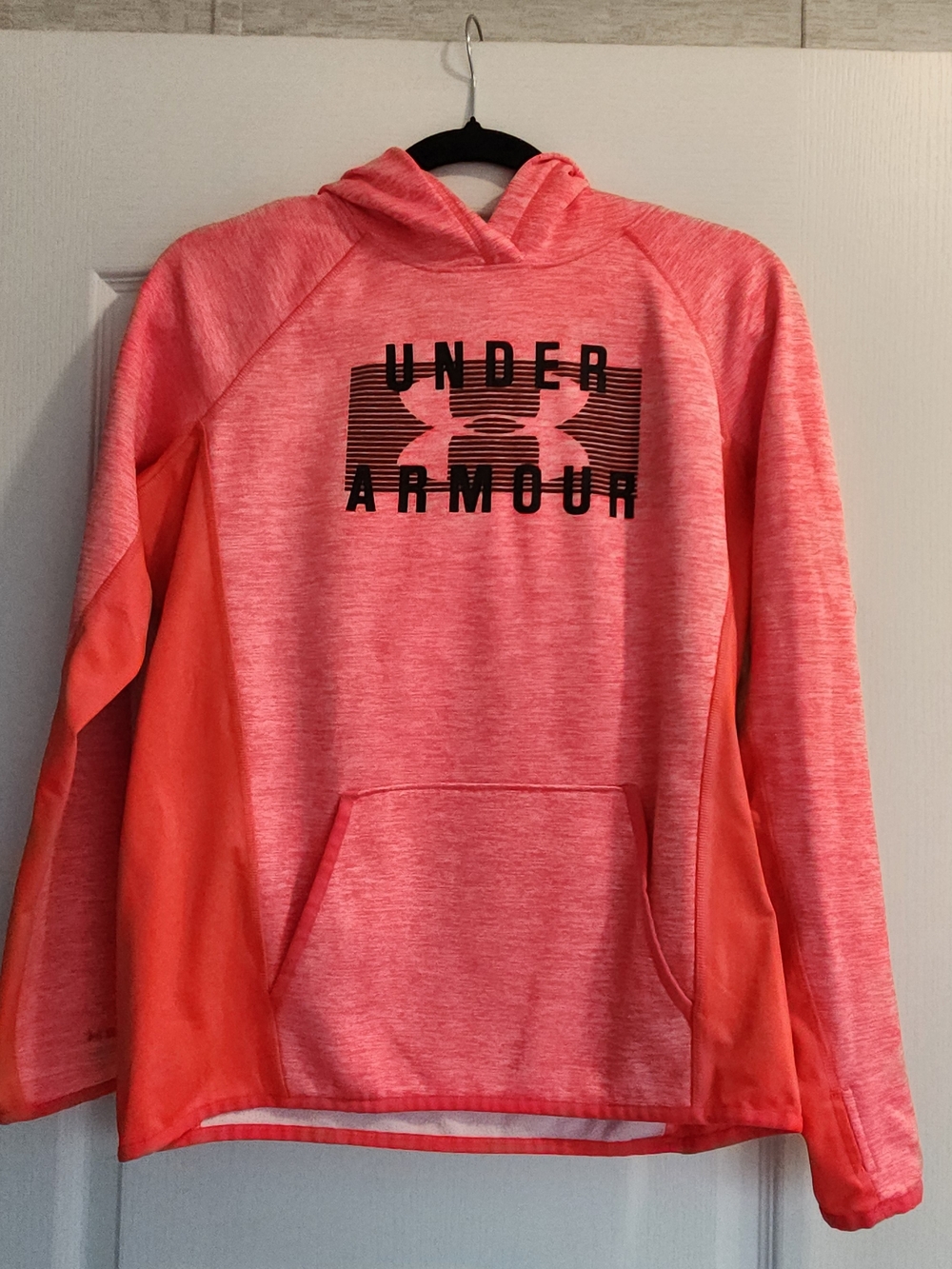 Under Armour Heathered Coral Pink Logo Hoodie S Euc